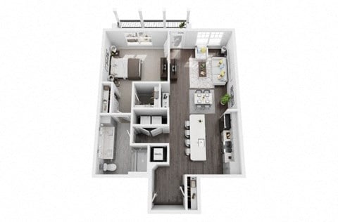 Floor plan for 1 bed, 1 bath, 950 sqft